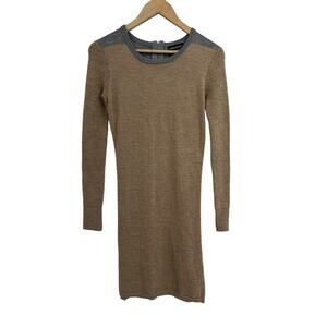 Cynthia Rowley Grey Brown 100% Merino Wool Long Sleeve Sweater Dress Medium